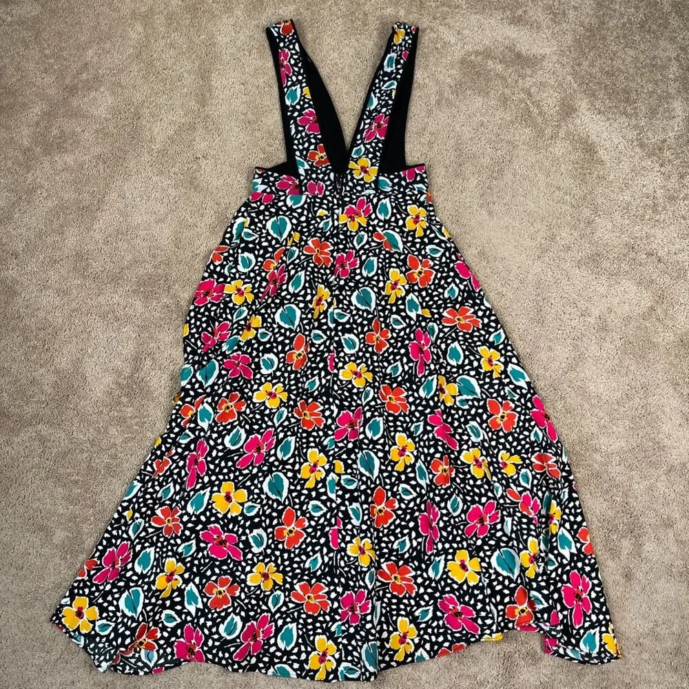 Topshop Dress Womens 6 Black Floral Pinafore Plunging Bloggers Influencer Midi - Picture 11 of 11